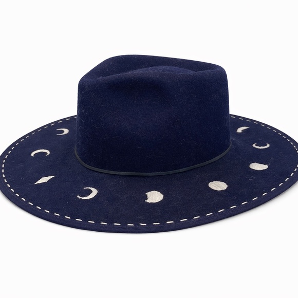 DIANA DAWN Free People Celestial Moon Phase Embroidered Wide Brim Fedora Hat OS main image 5